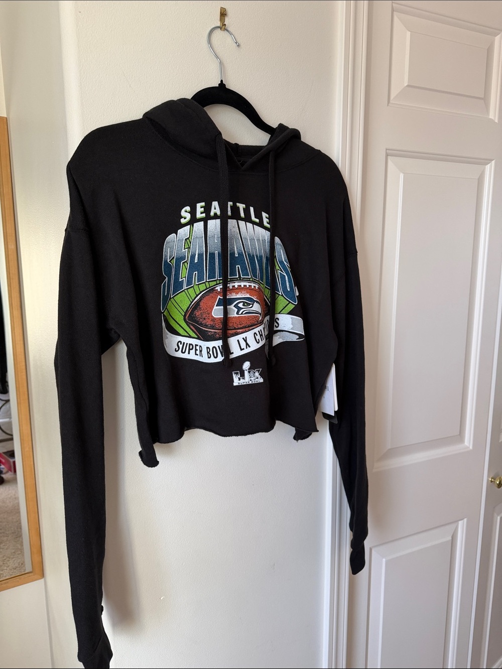Seattle Seahawks Wear By Erin Andrews - Black Cropped Hoodie Super Bowl LX Champ